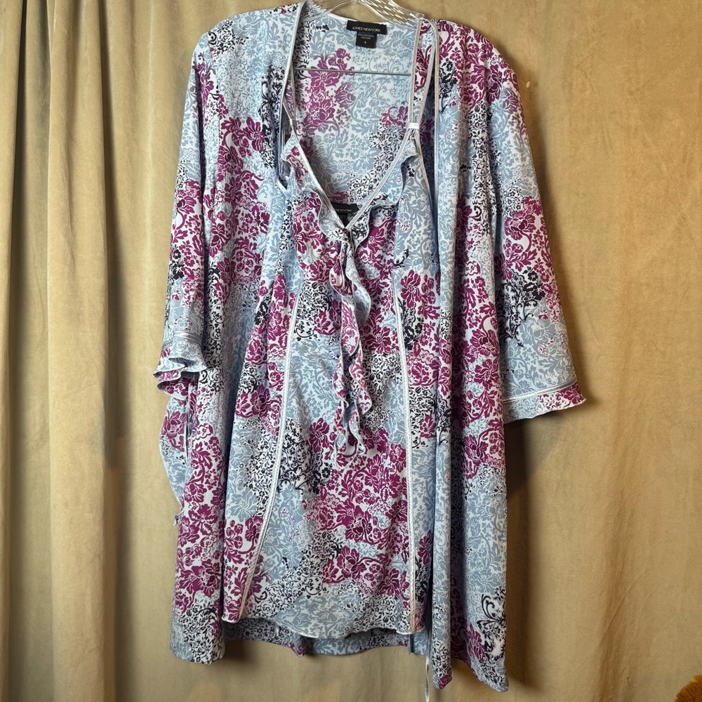 Jones New York Floral‎ Robe - flutter VTG style Robe  Chemise Nightie set gown